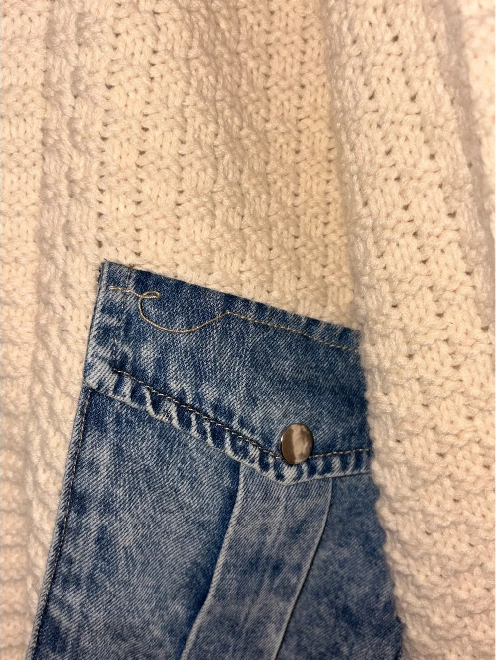 Altar'd State Hadley Cable Denim Mixed Cardigan Womens L Cream Jean Jacket